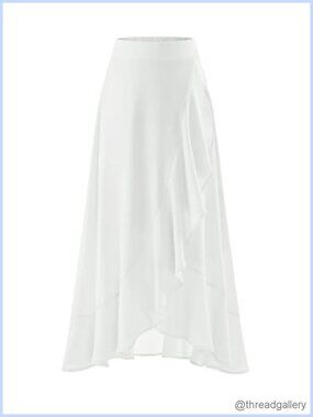 Flowy Tiered Ruffle Midi Skirt with Lining Elastic Waist A-Line Casual Beach